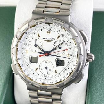 【1円〜】LONGINES ロンジン 腕時計 メンズ 4009 アナデジ CONQUEST コンクエスト クロノグラフ ホワイト文字盤 ラウンドフェイス 可動品