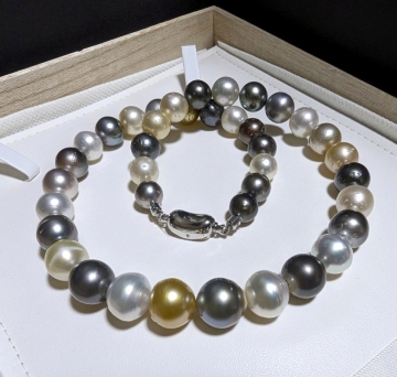 テリ良 南洋真珠 白蝶真珠 黒蝶真珠 ゴールデンパール タヒチ マルチカラー 9.4-12.6mm ネックレス SILVER Pearl necklace 本真珠 パール