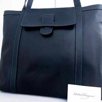 691■型崩れ無し■超希少デザイン■最高級ライン■Ferragamo フェラガモ オールレザー トートバッグ ビジネス A4可 ブリーフケース メンズ