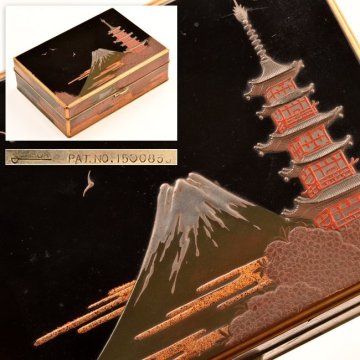 【流】時代漆器 富士塔象嵌蒔絵小箱 箱付 UJ140