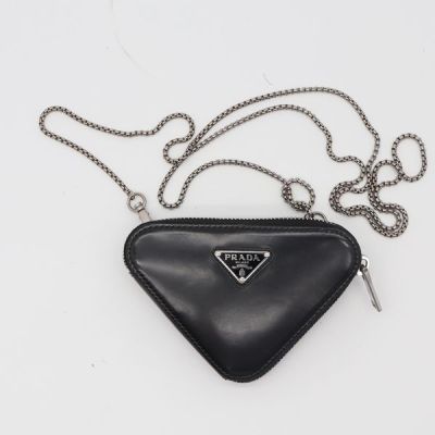 1円 良品 プラダ トライアングル レザー チェーンショルダーバッグ ブラック アパレル ブランド小物 0564300 9NBT AKO MYT
