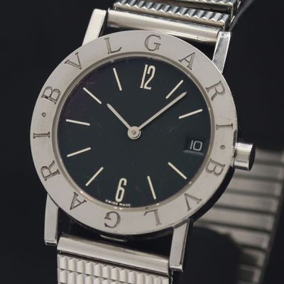 1円 稼動 箱付 ブルガリ ブルガリブルガリ BB30SLD QZ デイト ブラック文字盤 メンズ腕時計 0079200 9JWT