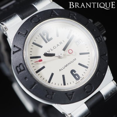 ◆1円~◆ BVLGARI ブルガリ アルミニウム AL29TA アルミ/ラバー QZ 29mm 3針 デイト USED 動作品 レディース 腕時計 「30187」