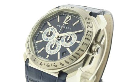LCIQ8-10-1 BVLGARI ブルガリ 腕時計 BGO41SCH オクト マセラティ クロノグラフ 自動巻き 約119g メンズ シルバー ブルー 稼働品 美品