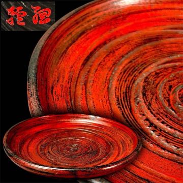 【翔苑】根来塗の名人 大蔵達雄「根来塗丸盆」重約204g 師事 二代村瀬治兵衛 木製 漆器 漆芸 平皿 盆 懐石 黒田陶苑個展 09.45.241.6(6)