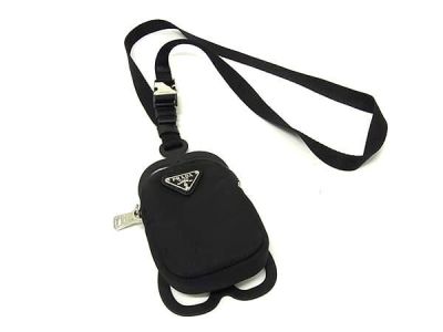 1円 ■美品■ PRADA プラダ テスートナイロン ポーチ付き スマートフォンホルダー スマホケース スマホショルダー ブラック系 FY6374