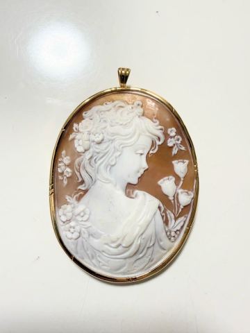 K18 20g シェルカメオ ブローチ ペンダントトップ 女性像 花 ゴールド 18K アクセサリー カメオブローチ　k18刻印あり