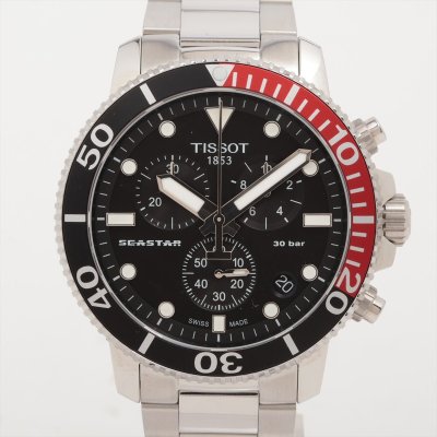 ■ 1円～ 中古 美品 参定9.9万■ ティソ ■ シースター1000 クロノグラフ T120.417.11.051.01 ■ クォーツ ダイバーズ 赤黒 コーク TISSOT