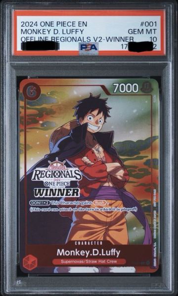 【世界13枚　大規模大会　優勝者限定プロモ】ワンピースカード英語　PSA10 3連番　2024 ONE PIECE ルフィ、ロー、キッド　Regionals Winner