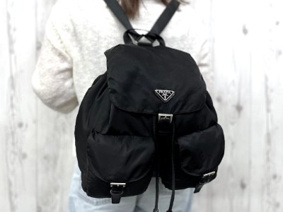 極美品 PRADA プラダ テスート ナイロンリュック リュックサック バッグ カード付B2811F ナイロン&times;レザー 黒 107092Y