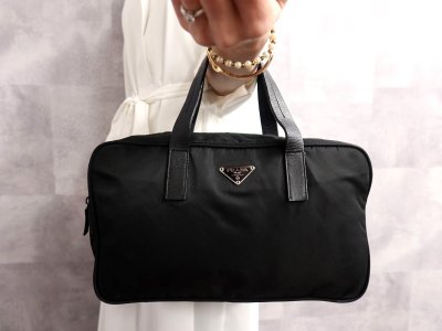 ●超美品●PRADA プラダ●三角ロゴプレート●ポコノ ナイロン カーフ レザー 本革●ハンド バッグ●黒●SV金具●イタリア製●B5●Js71406