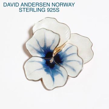 DAVID ANDERSEN NORWAY STERLING 925S ブローチ パンジー ビオラ 花 ブルー ホワイト シルバー ノルウェー 北欧 ヴィンテージ