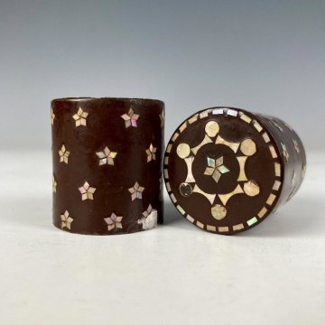 【軸先】JK52 時代 螺鈿細工 漆芸 軸先 一対 仏画 花鳥 山水 古画 中国 唐物 古玩 掛軸