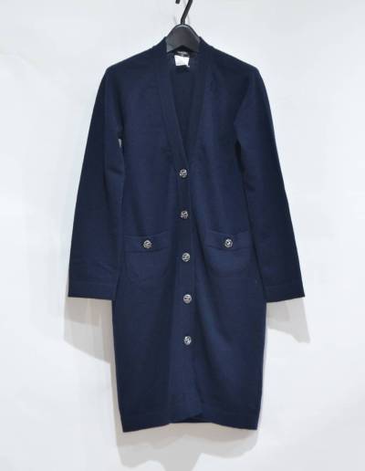 CHANEL シャネル CC ココマーク ボタン カシミヤ ニット ロング カーディガン 38 ネイビー Y-319892