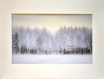 【真作】 東山魁夷 「雪月花　清晨」額付き 複製画 朝日に輝く樹氷の樹林帯を描きました【実績と信頼の正光画廊】新藤