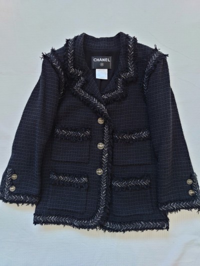 値下★CHANEL★美品★ツイード ジャケット黒３６/シャネル・ブレード