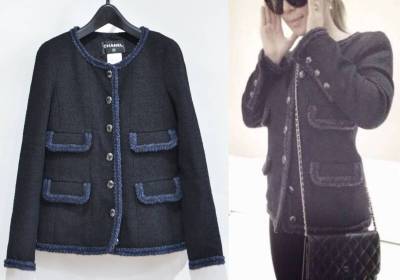 CHANEL シャネル 13K ノーカラー ツイード ジャケット ブラック &times; ネイビー 38 Y-325304
