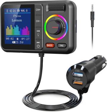 FMトランスミッター Bluetooth5.0 QC3.0急速充電 2USBポート Siri Voice Assistant 車載充電器 AUX有線接続 USBメモリ/microSDカードに対応