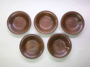 [大幸]　極上品　本桑円式茶托５客揃い　時代有り！！　良品　煎茶道具　煎茶器　煎茶具　唐木　茶籠　茶合　古玩　