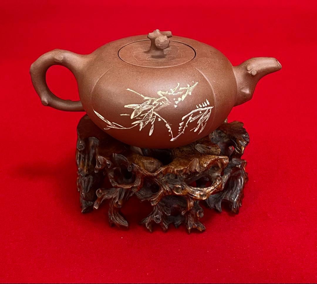 中国美術 中国宜興紫砂壺 柿扁壺 吴同芬造 急須 茶器 茶壼 茶道具 500ml