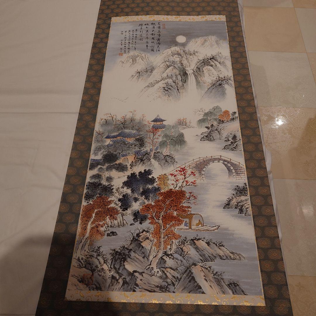 【花】AC01 掛軸　山水　楼閣　幕末　骨董　アンティーク　レトロ
