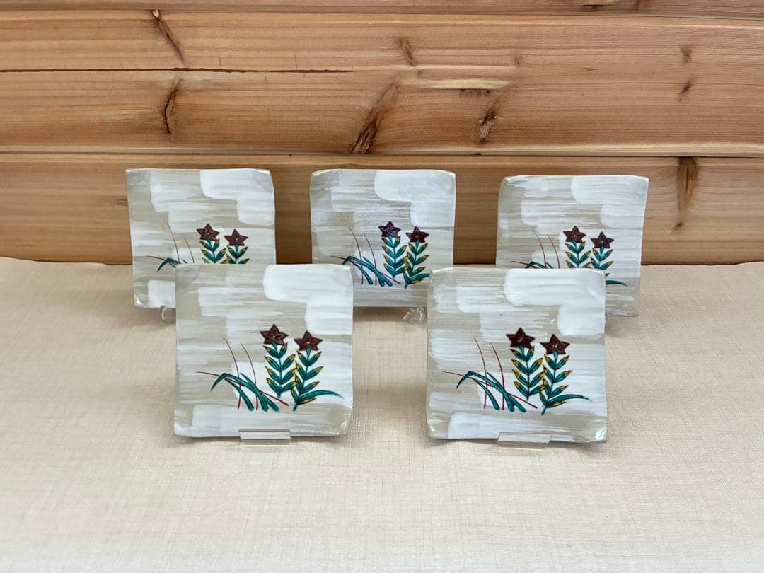 九谷焼 小皿5枚 木箱付 角皿 取り皿 菓子皿