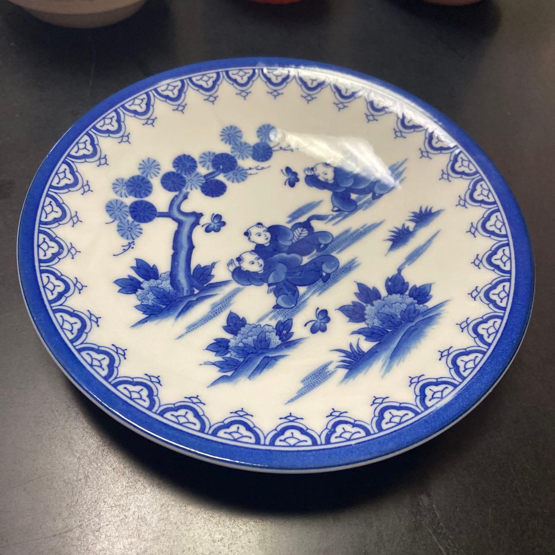 染付 皿 唐子図 陶磁器 和食器 5枚 直径16cm 高さ2.1cm