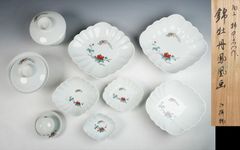 陶工 柿右衛門作 錦牡丹鳳凰画 御揃物(徳利無し) 共箱