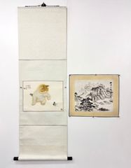 中国美術 方工 猫蝶図 掛軸 剣毅 山水図 松亭秋爽 2点 中国書画